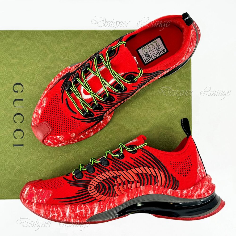 NEW GUCCI Run GG Logo Red/Black Men’s Low Top Sneakers Size G 9.5 US 10 Authent
